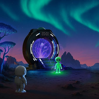 Galactic Portal Galaxy Projector Lamp with Plasma Ball – Aurora Projector Night Light with Smart Speaker, Astronaut & Alien Room Decor for Kids & Teens