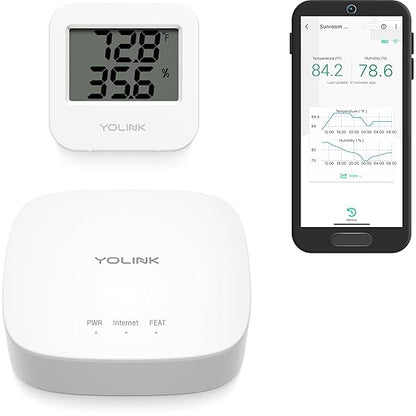 Smart Wireless Temperature Sensor/Humidity Sensor Wide Range (-22 to 158 Degrees) for Fridge Monitoring Pet Cage/Tank Monitoring, Smartphone Alerts, Compatible with Alexa IFTTT - Hub Included