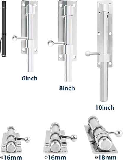 Alise 6 inch Barrel Bolt Latch,Slide Bolt Latch, Heavy Duty Solid SUS304 Stainless Steel Slide Lock for Wooden Fence,Barn Door,Interior or Outdoor Door Brushed Nickel MS8000-LS