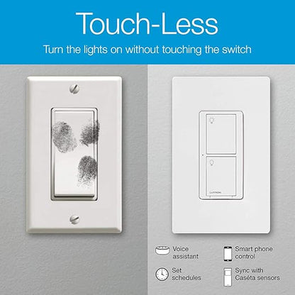 Lutron Caseta Original Smart Light Switch 5 Pack (Lutron Smart Hub Required), for Home, LED Lights, and Fans, 6 Amp, Single-Pole/3-Way, Neutral Required, PD-6ANS-WH, White