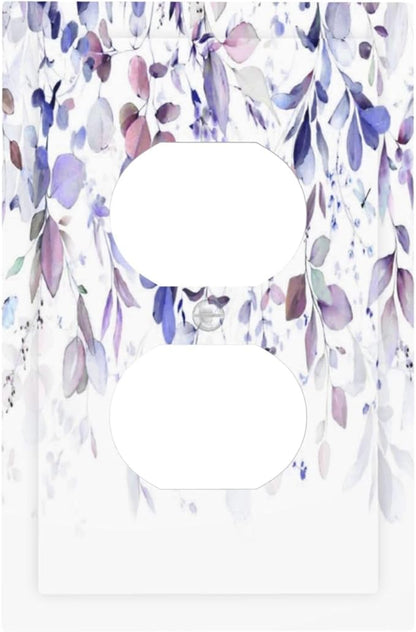 Purple Eucalyptus Watercolor Floral Rustic Leaf Outlet Covers 1 Gang Duplex Light Switch Cover Decorative Switch Plates Electrical Receptacle Faceplate Wall Plate for Farmhouse Home Decor