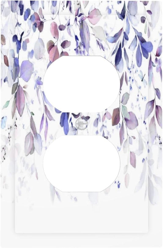 Purple Eucalyptus Watercolor Floral Rustic Leaf Outlet Covers 1 Gang Duplex Light Switch Cover Decorative Switch Plates Electrical Receptacle Faceplate Wall Plate for Farmhouse Home Decor