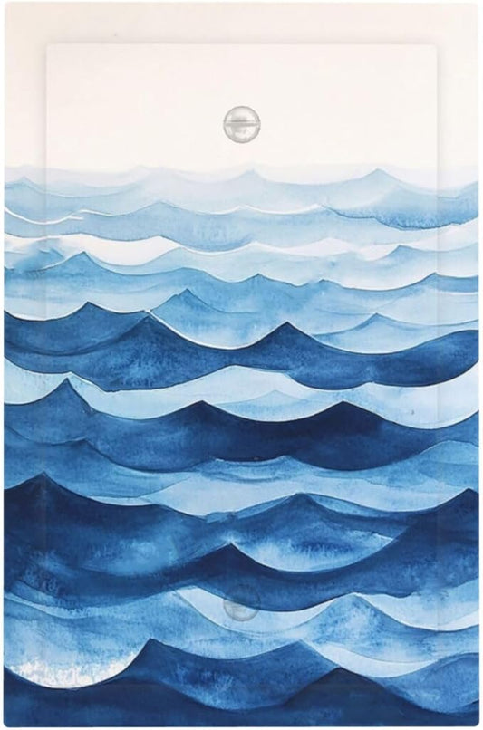 Light Switch Cover Plate Blue Watercolor Textured Abstract Ocean Wave 1 Gang No Device Blank Wall Plate Electrical Outlet Cover Decorative Switch Plate Covers for Bedroom living Room Decor