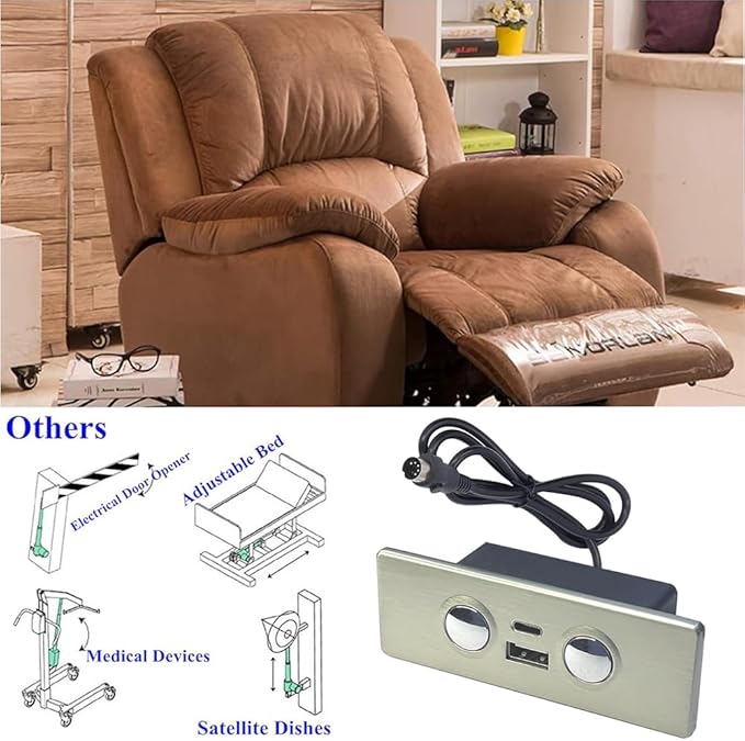 Electric Recliner Switch, Square 2Button 5Pin Chair Lift Controller,Compatible with Okin Limoss Lane Lazy Chair with USB Type C Charging Port,Electric Sofa Controller Stand