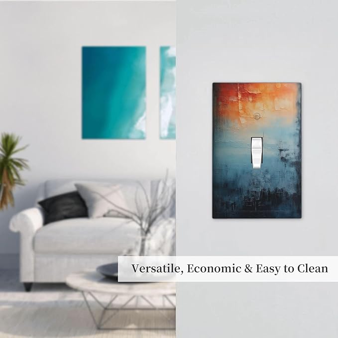 Blue Orange Abstract Modern Minimalist Oil Painting Single Toggle Light Switch Cover plate Outlet Cover Decorative Switchplate Wall Plates Electrical Panel Cover for Bathroom Living Room 5 X 3 IN