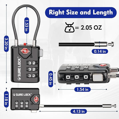 SURE LOCK TSA Compatible Travel Luggage Locks, Inspection Indicator, Easy Read Dials TSA Approved with Zinc Alloy