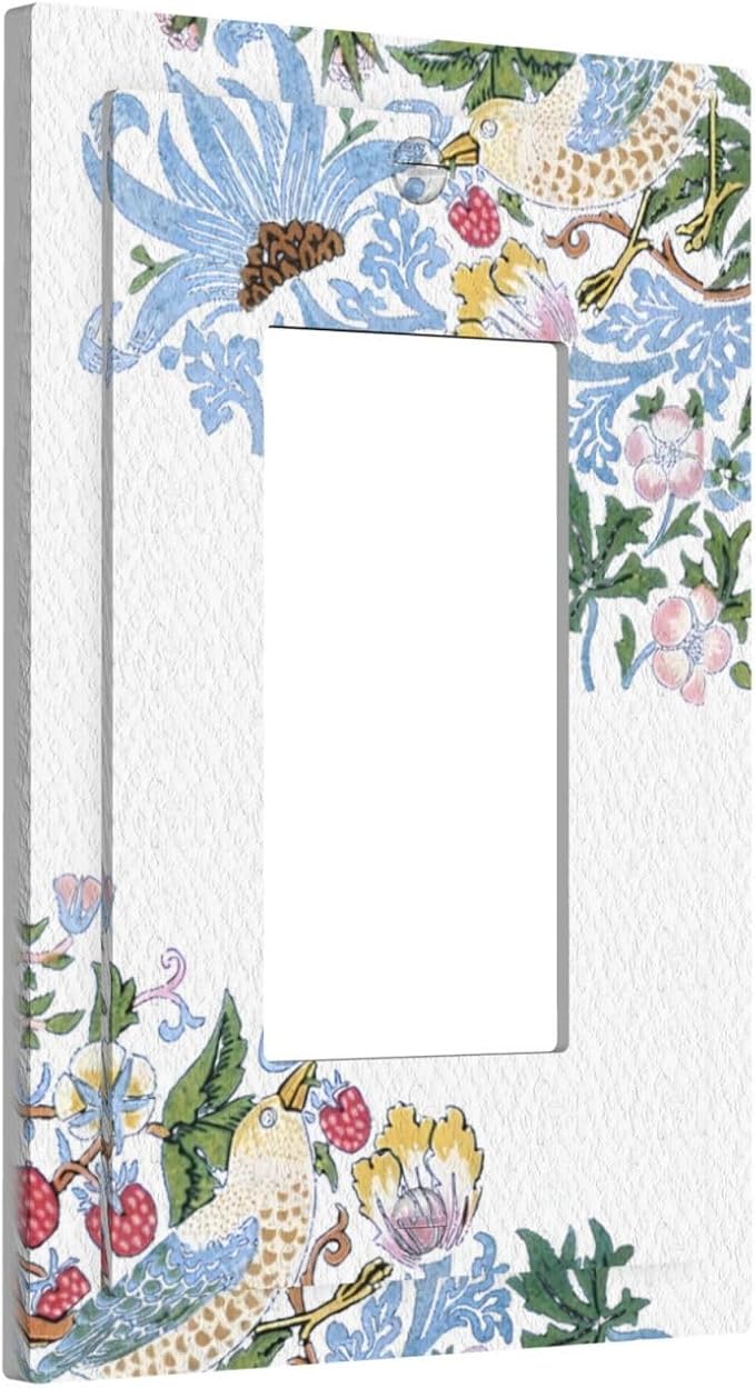 Decorative Outlet Covers Retro Morris Strawberry Rustic Plant Bird 1 Gang Single Decora GFCI Device Light Switch Covers Plate 1 Rocker Wall Plate Jumbo Faceplate