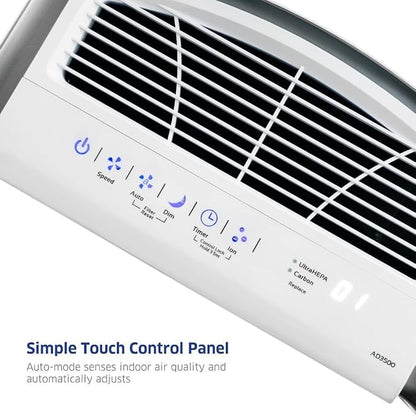 AIRDOCTOR AD3500 Air Purifier for Home and Large Rooms Up to 1260 sq. ft. 2x/hour | UltraHEPA, Carbon, VOC Filters and Air Quality Sensor. Captures Particles 100x Smaller Than HEPA