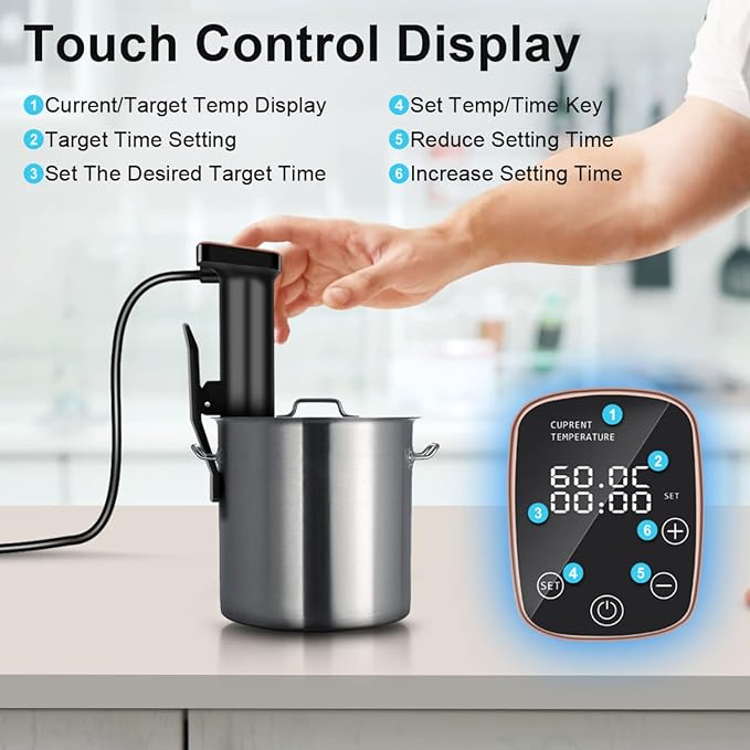 Sous Vide Machine 1100W Sous Vide Cooker, IPX7 Waterproof Immersion Circulator Precisional Cooker with Temperature Control, Digital Timer, Ultra-quiet Working & Fast Heating, Touch Control