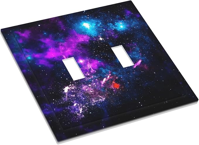 Outer Space Colorful Starry Sky Galaxy Planet Decorative Switch Plates 2 Gang Double Toggle Outlet Light Switch Cover Wall Plate Electrical Faceplate for Bed Room Living Room Decor