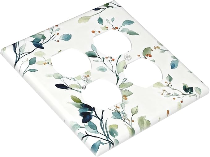Decorative Outlet Covers Rustic Eucalyptus Leaf Geen Sage Leaves 2 Gang Light Switch Cover Plate Double Duplex Wall Plates for Electrical Outlets Switch Plate Covers for Bedroom Home Decor