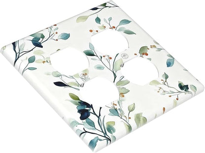 Decorative Outlet Covers Rustic Eucalyptus Leaf Geen Sage Leaves 2 Gang Light Switch Cover Plate Double Duplex Wall Plates for Electrical Outlets Switch Plate Covers for Bedroom Home Decor