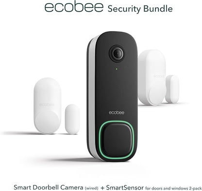 ecobee Security Bundle Pack Smart Doorbell Camera (Wired) + SmartSensor for Doors and Windows (2-Pack)