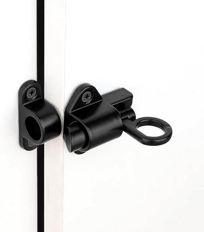 9 Packs Self-Closing Latches，Black Spring Door Lock，Resilient Bolt Latch Aluminum Alloy Safety Automatic Spring Barrel Slide Door Lock with Screws,Used for Gate,Window and Cabinet etc