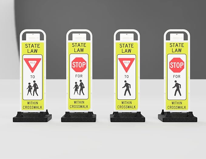 YIELD TO PEDESTRIANS, MUTCD COMPLIANT. Crossing Sign for School Zone/Crosswalks - U-Frame & 37lb U-Base (Sign and base ship separately) (Fluorescent Yellow-Green, YIELD TO PEDESTRIANS)