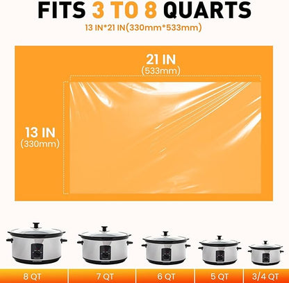 100 Pack Slow Cooker Liners, Large Size 13"x 21" Cooking Bags Disposable Pot Liners, Plastic Slow Cooker Bags Fits 3-8 Quarts, BPA Free, Suitable for Oval & Round Pot