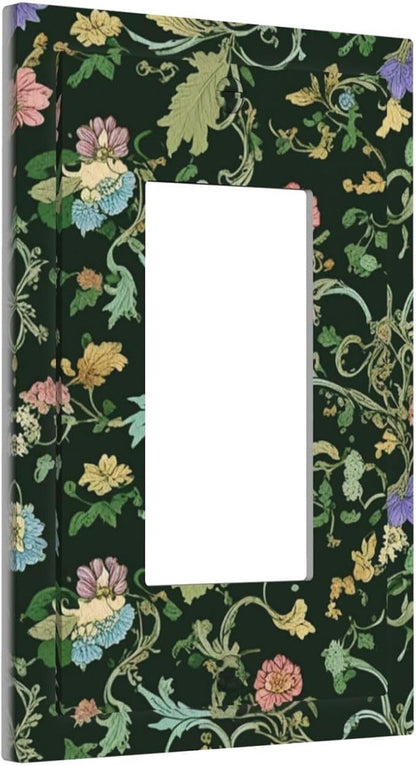Decorative Outlet Covers Vintage Green Leaf Plant Rustic Pink Flower 1 Gang Single Decora GFCI Device Light Switch Covers Plate 1 Rocker Wall Plate Jumbo Faceplate