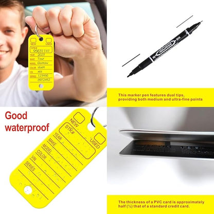 500 Pcs PVC Tags with Labels and Rings, Car Key for Organization, Identifiers, and Luggage Tags with 4 Pcs Markers, Plastic Keychain Tags for Car, Truck, and Dealer Use