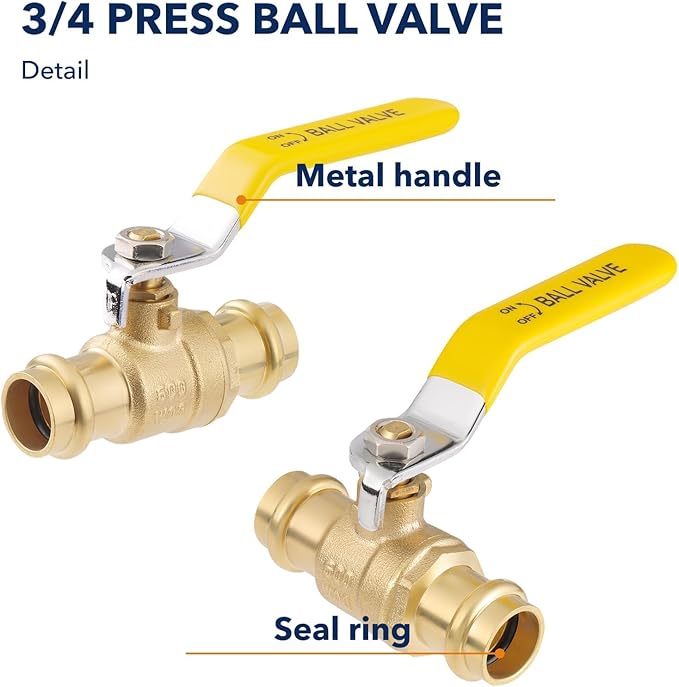 3/4" Press propress Ball Valve with EPDM O-Ring 1/4-Turn Full Port Shut Off Stop Valve for Copper Tubing Connection LF Brass 10PCS