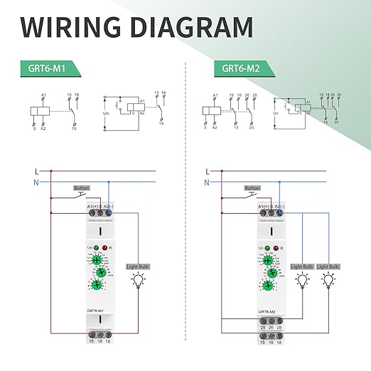 Multifunction Time Relay, Delay ON Off 10A GRT6 M1 AC DC 24-240V with 10 Relay Timer Control Delay Function Mode DIN Rail Electronic Relays of Wide Time Delay Range for 0.1 Seconds to 10 Days