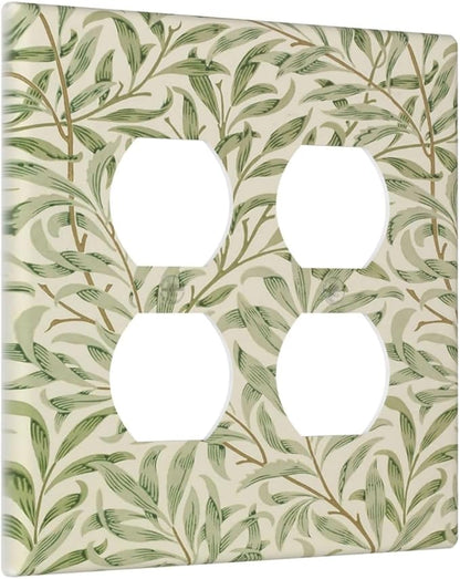 Decorative Outlet Covers Morris Green Willow Leaf Olive Leaves 2 Gang Wall Plate Cover Double Duplex Receptacle Two Switch Light Switch Cover Plate Jumbo Dual Faceplate for Home Decor