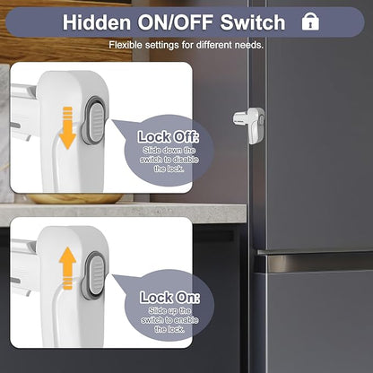 Fridge Lock for Kids, Childproof Refrigerator Door Lock, Fridge Latch with 3M Adhesive, Freezer Locks Automatically Closed, No Drill No Screw, More Security for Kids/Pets (1 Pack, White)