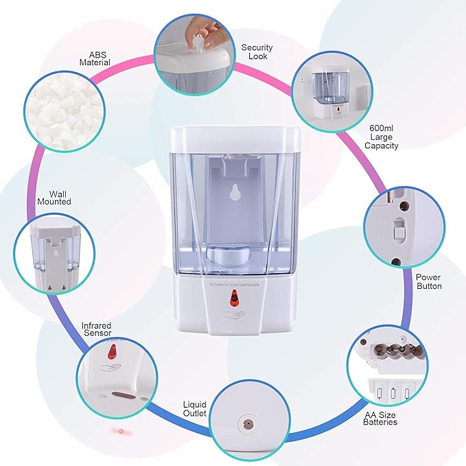 Automatic Soap Dispenser Wall Mount 2 Pack White 20 Oz with Key Anti-Theft Design for Commercial Bathroom Restroom Toilet Hotel