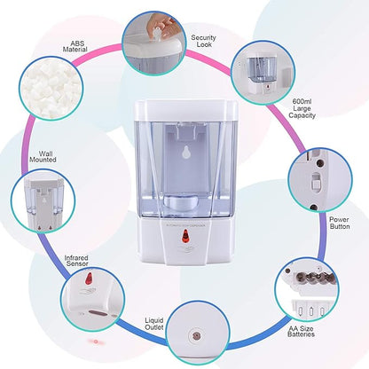 Automatic Soap Dispenser Wall Mount 2 Pack White 20 Oz with Key Anti-Theft Design for Commercial Bathroom Restroom Toilet Hotel