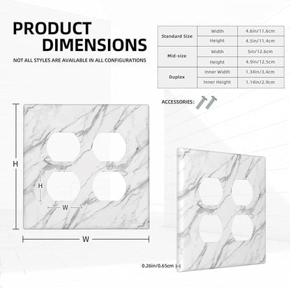 Decorative Outlet Covers Modern Grey Marble Texture 2 Gang Light Switch Cover Plate Double Duplex Wall Plates for Electrical Outlets Switch Plate Covers for Bedroom Kitchen Home Decor
