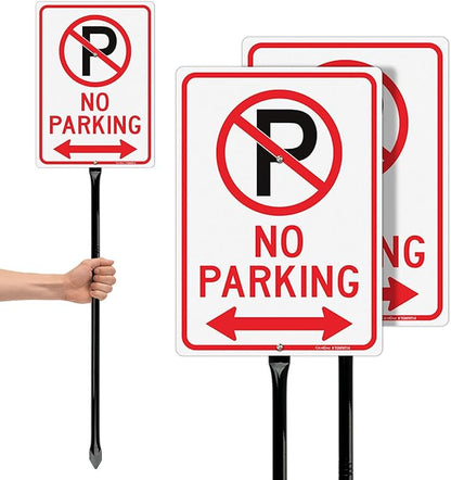 GicnKeuz Large No Parking - 14"x10" No Parking Signs with 36" Heavy Duty Metal Stakes, .040 Aluminum Reflective Signs, Fade Resistant/Waterproof, Including Screws, Easy to Install, Outdoor Use (2 Pack)