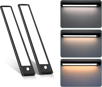 68 LED Motion Sensor Under Cabinet Lights, 3 Color Temps Indoor Dimmable Closet Light, Rechargeable Wireless Magnetic Strip Lights Night Light for Hallway, Stairway, Drawers, Wardrobe(2 Pack, 10 inch)