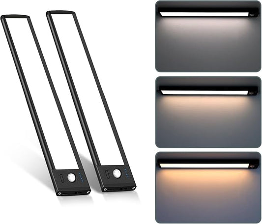 68 LED Motion Sensor Under Cabinet Lights, 3 Color Temps Indoor Dimmable Closet Light, Rechargeable Wireless Magnetic Strip Lights Night Light for Hallway, Stairway, Drawers, Wardrobe(2 Pack, 10 inch)