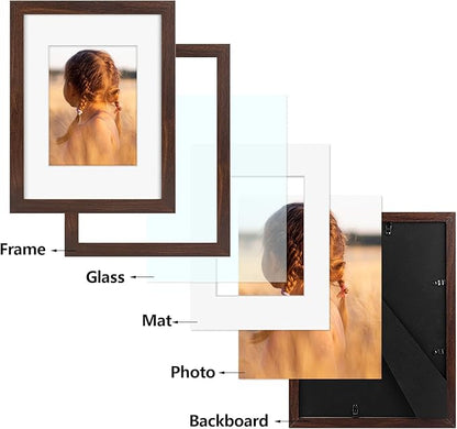 Golden State Art, 9x12 Picture Frame with Mat for 6x8 - High Definition Glass Wall Mounting Horizontal Vertical Display (Brown, 2 Pack)