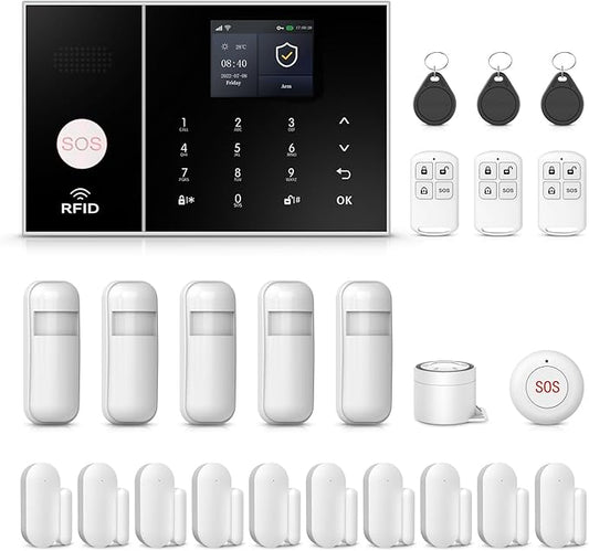 PGST Wireless Home Alarm System,24 Piece Alarm Kits with Door Sensors,Windon Detectors,SOS Button,Remote,4G GSM/Tuya App Instant Alerts,Work with Alexa/Google for Home,Apartment,Villa,No Monthly Fee