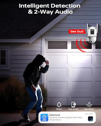 Wireless Security Camera System Outdoor, 10pcs Dual Lens Dual Screen 2K+2K 24/7 Recording Cameras with 1TB NVR