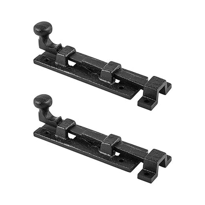 Renovators Supply Manufacturing Slide Bolt Latch 4 in. Black Wrought Iron Slide Bolt with Catch and Mounting Hardware Pack of 2