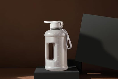 H2O Capsule INSPO Half Gallon Water Bottle with Time Marker and Straw Motivational Hydration Tracker Jug Big BPA-Free Food-Safe Leakproof Drinking Bottle Handle & Strap, Ash Gray