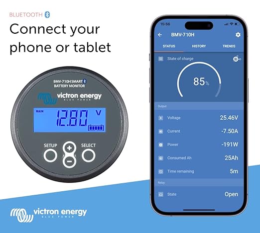 Victron Energy BMV-710H Smart Battery Monitor with Shunt - 60-385 VDC - Display and Bluetooth - Grey