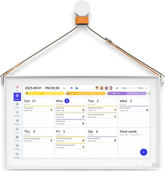 21.5'' Digital Calendar & Chore Chart - Smart Interactive Display for Family Schedules, 1920 * 1080P Full HD Touchscreen Electronic WiFi Planner, Wall and Desk Mountable