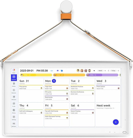21.5'' Digital Calendar & Chore Chart - Smart Interactive Display for Family Schedules, 1920 * 1080P Full HD Touchscreen Electronic WiFi Planner, Wall and Desk Mountable