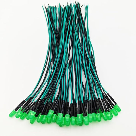 50pcs 110VAC 5mm Green LED Lights Emitting Diodes, Prewired 7.9 Inch V LED Light Diffused Colored Lens Small LED
