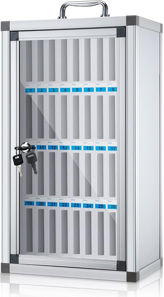 Amylove 36 Slots Cell Phone Locker Cabinet Aluminum Alloy Pocket Chart Storage Locker Box Cabinet Wall-Mounted Cell Phones Storage Box with Handle for Office Classroom Gym (White)