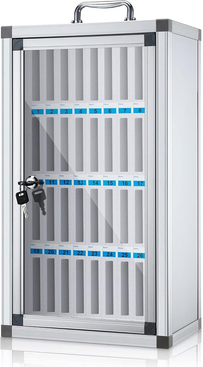Amylove 36 Slots Cell Phone Locker Cabinet Aluminum Alloy Pocket Chart Storage Locker Box Cabinet Wall-Mounted Cell Phones Storage Box with Handle for Office Classroom Gym (White)