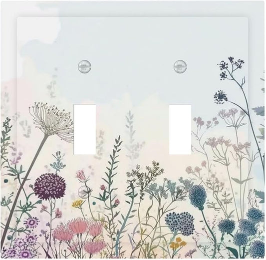 Colorful Wildflower Watercolor Dandelion Floral Decorative Switch Plates 2 Gang Double Toggle Outlet Light Switch Cover Wall Plate Electrical Faceplate For Cabin Home Decor