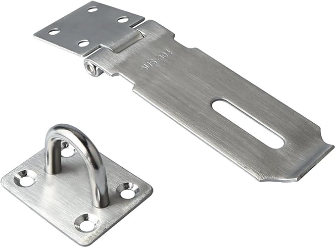 Alise Door Locks Hasp Latch,4 Inch SUS 304 Stainless Steel Safety Packlock Clasp Hasp Lock Latch with Fixing Screw for External Doors Window Cabinet Pet Cage Brushed Nickel MS9
