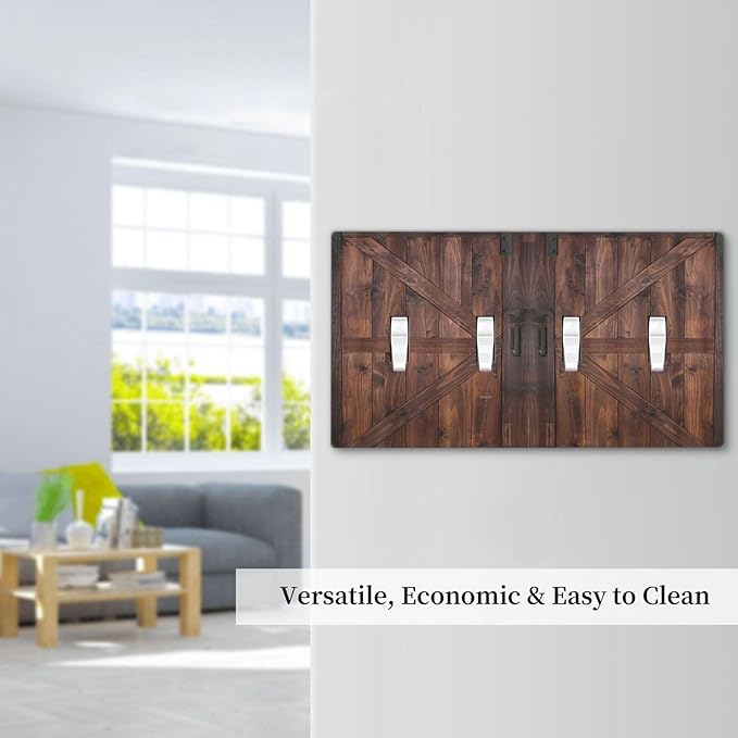 Decorative Light Switch Cover Plate Vintage Brown Farmhouse Barn Door 4 Gang Wall Plates for Electrical Outlets Quad Toggle Switch Plate Covers Outlet Covers Faceplate for Bedroom Home Decor