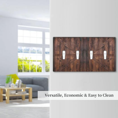 Decorative Light Switch Cover Plate Vintage Brown Farmhouse Barn Door 4 Gang Wall Plates for Electrical Outlets Quad Toggle Switch Plate Covers Outlet Covers Faceplate for Bedroom Home Decor