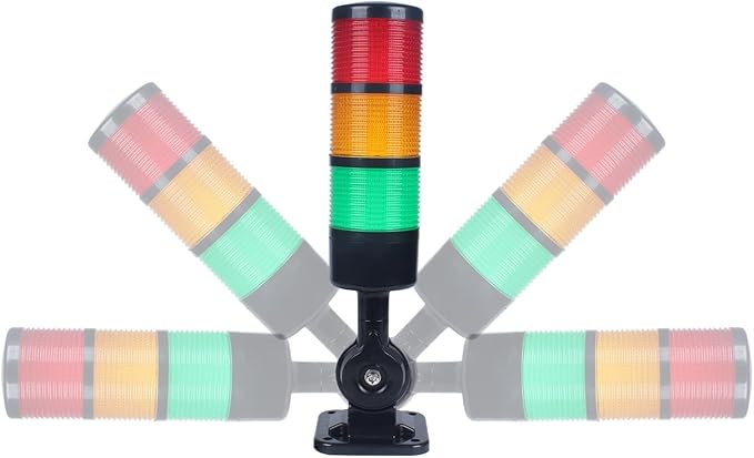 Led Signal Tower Stack Lights, Industrial Signal Warning Lights, Column Tower Lamp with Rotatable Base, Steady/Flashing Switchable,12V 24V DC(3-Layer, with Buzzer) Black