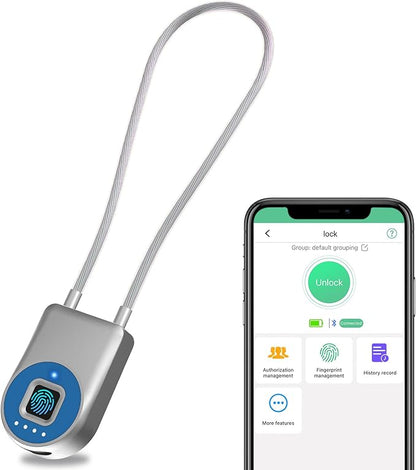 Cord Padlock Waterproof Fingerprint Cable Lock eLinksmart Bluetooth App Bike Lock Outdoor Travel Lock - 38cm Steel Cable Lock for Kids Adults Fridge French Door Small Folding Bicycle Helmet