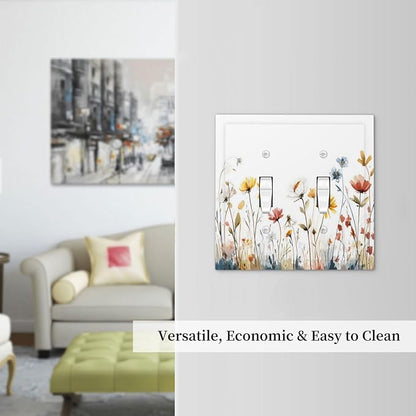 Watercolor Wildflower Colorful Floral Plant Decorative Switch Plates 2 Gang Double Toggle Outlet Light Switch Cover Wall Plate Electrical Faceplate for Bed Room Living Room Decor
